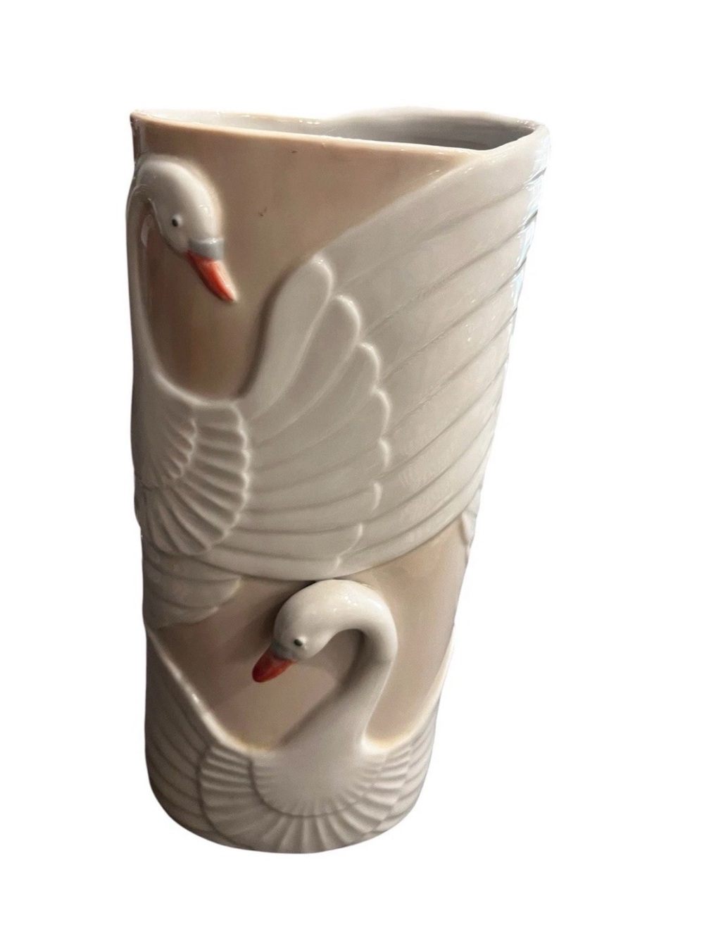 Vtg MCM Japanese Takahashi Porcelain Hand Painted Swan Vase 9 1/4" Made in Japan